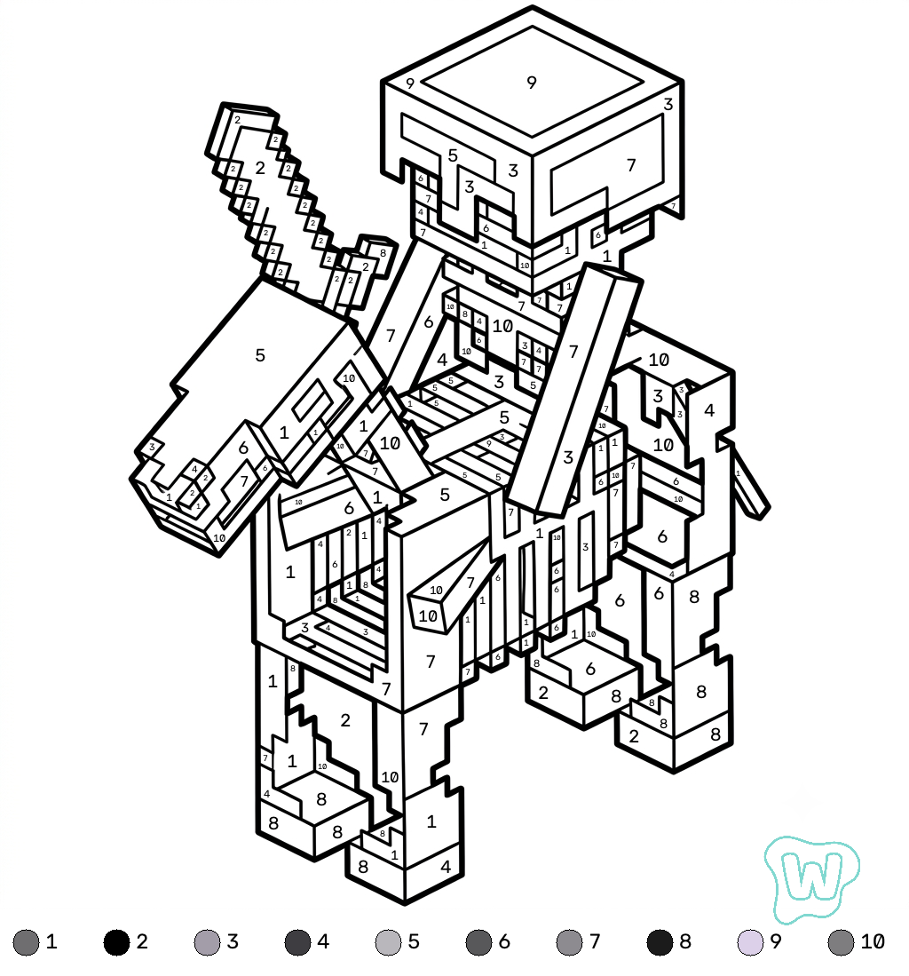 dibujos para colorear grinch Horse Minecraft coloring by numbers