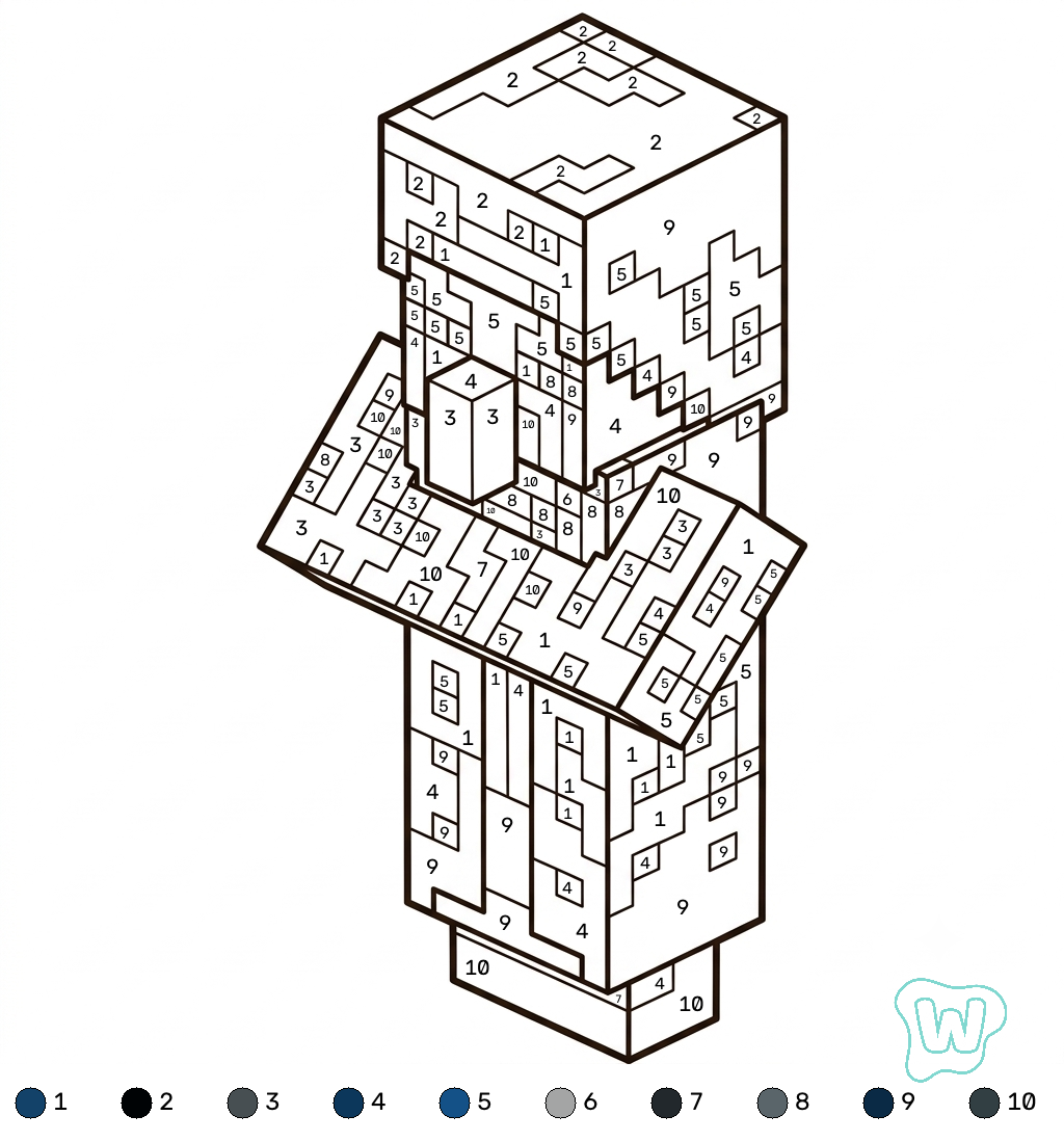 Illusioner Minecraft coloring by numbers colorear y Imprimir PDF