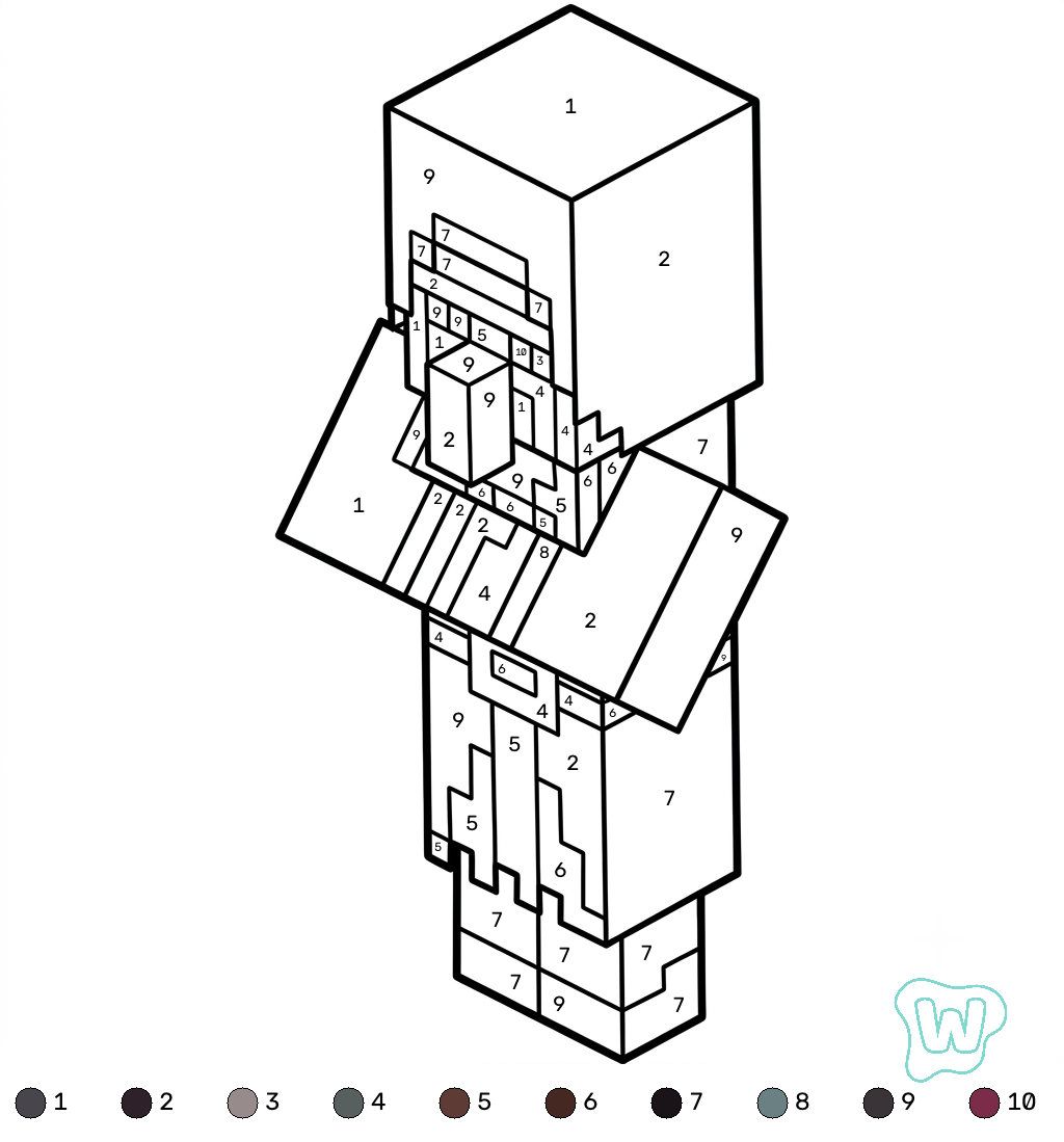 Illusioner Minecraft coloring by numbers páginas para colorear para niños