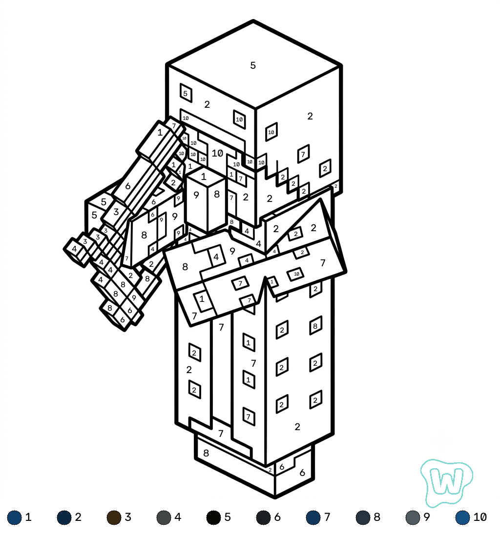 páginas para colorear Illusioner Minecraft coloring by numbers imprimibles gratis