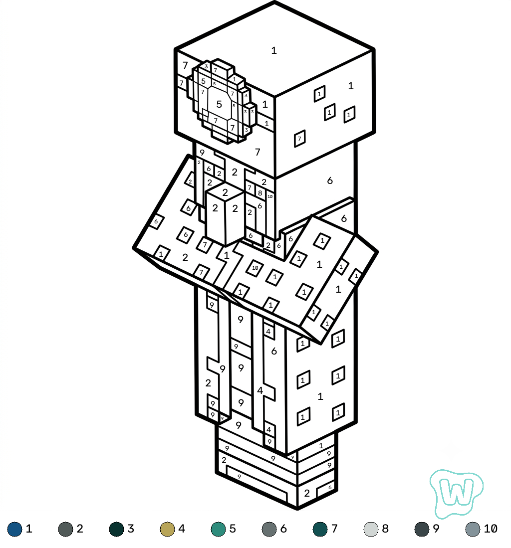 Illusioner Minecraft coloring by numbers para colorear gratis