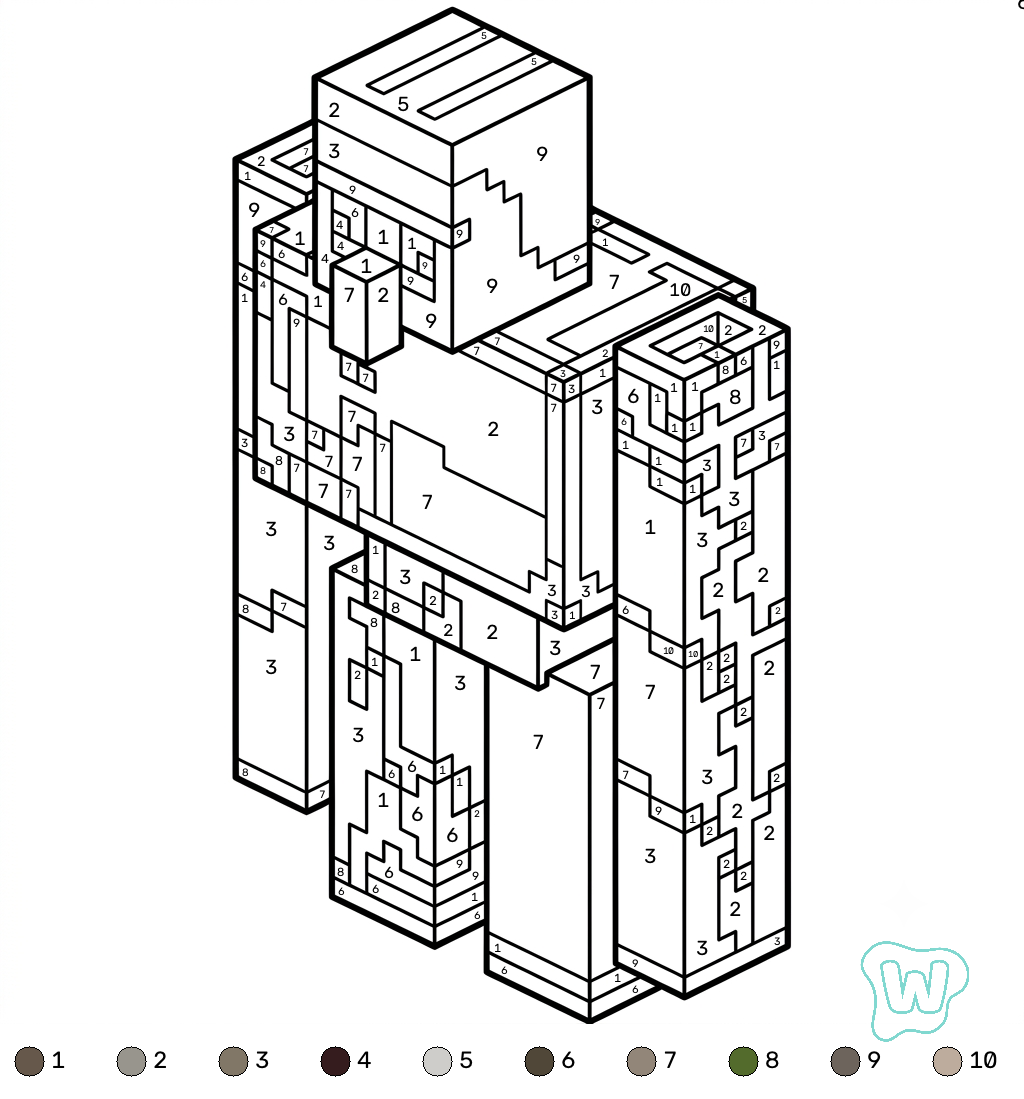 páginas para colorear detalladas de Iron Golem Minecraft coloring by numbers para adultos