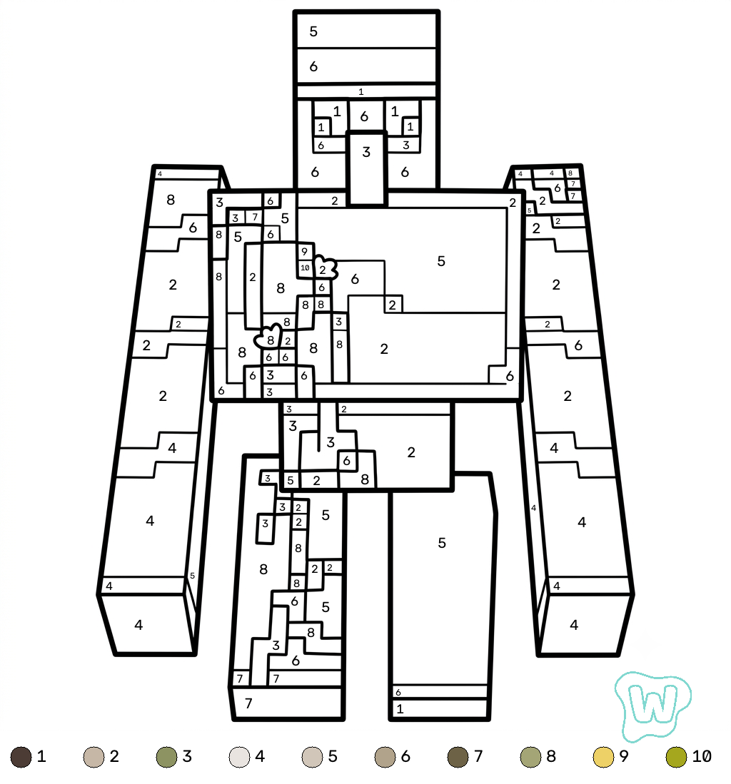 colorear y Imprimir PDF gratis Iron Golem Minecraft coloring by numbers