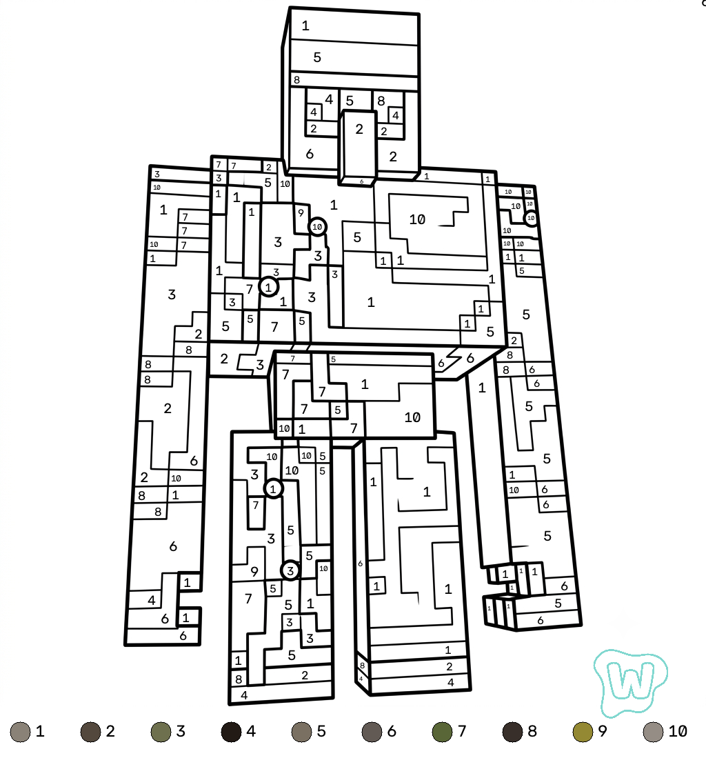 PDF gratis Iron Golem Minecraft coloring by numbers