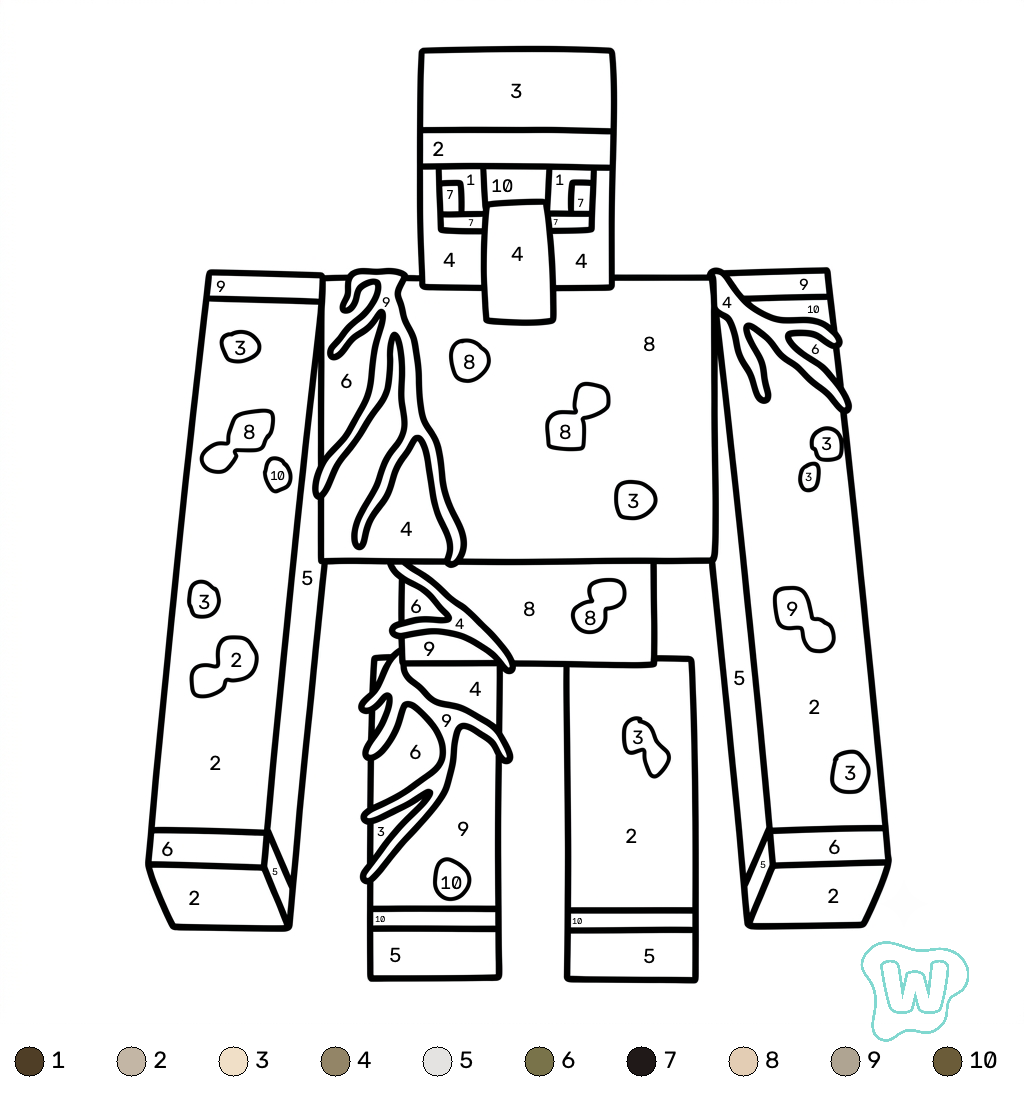páginas para colorear para imprimir gratis Iron Golem Minecraft coloring by numbers