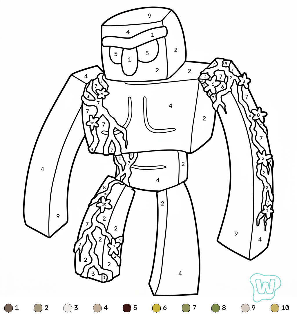 divertidas páginas para colorear Iron Golem Minecraft coloring by numbers