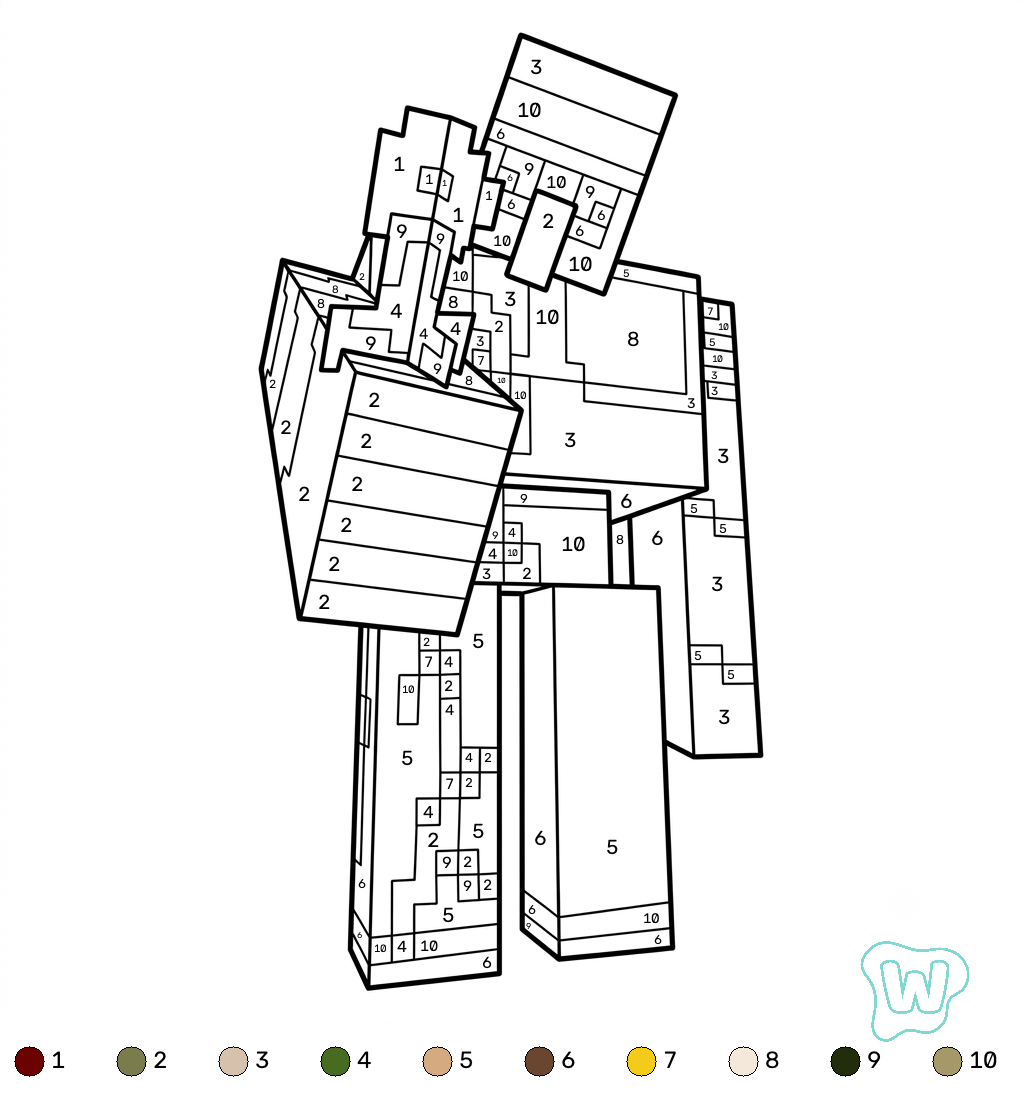páginas para colorear de árboles Iron Golem Minecraft coloring by numbers gratis