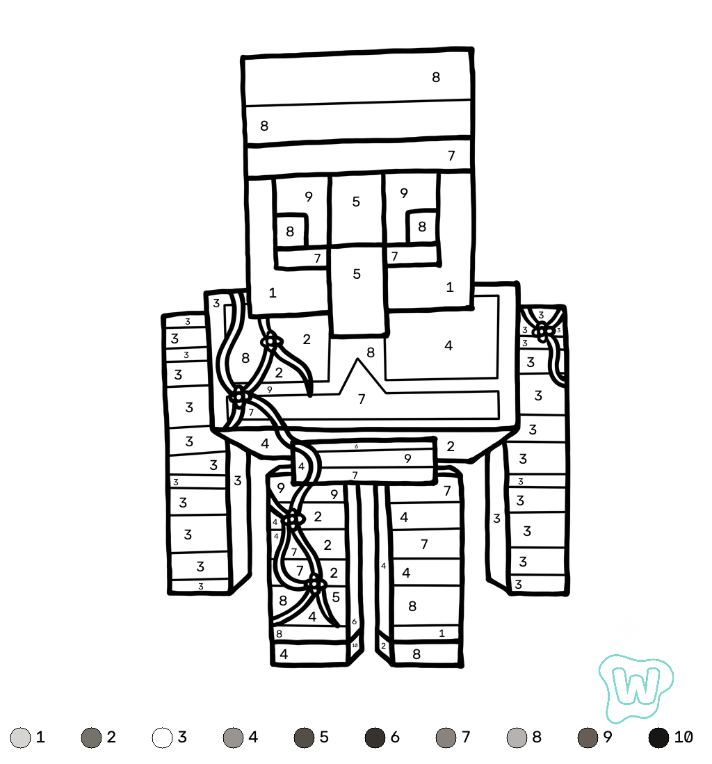 páginas para colorear Iron Golem Minecraft coloring by numbers