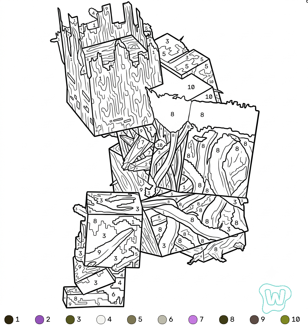 Jungle Abomination Minecraft coloring by numbers páginas para colorear gratis
