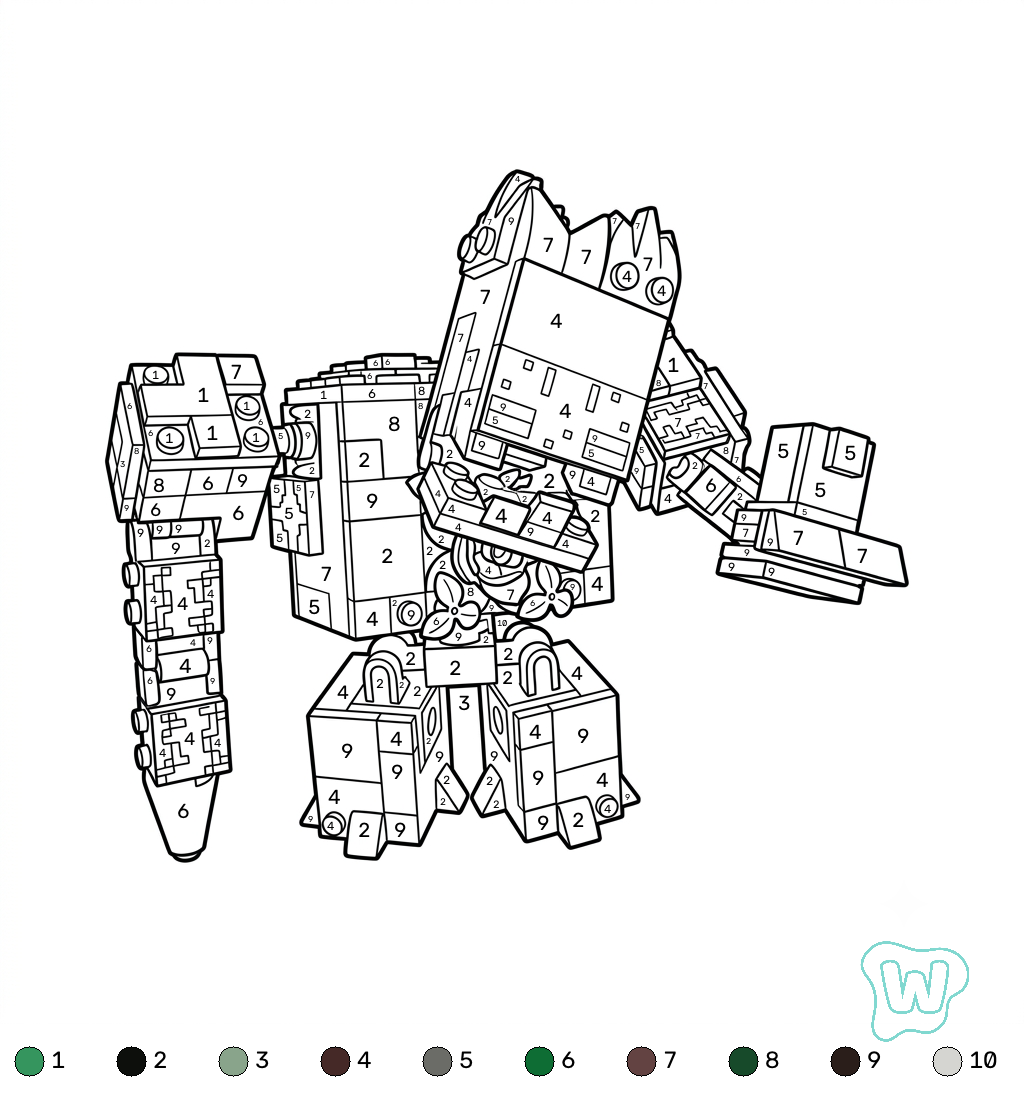 páginas para colorear para niños Jungle Abomination Minecraft coloring by numbers