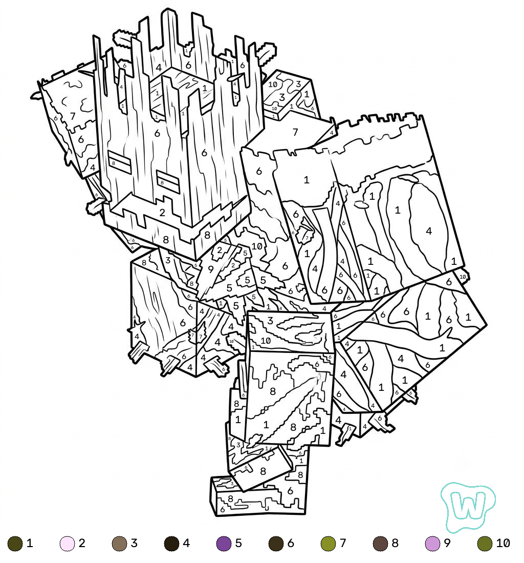 Jungle Abomination Minecraft coloring by numbers páginas para colorear imprimibles