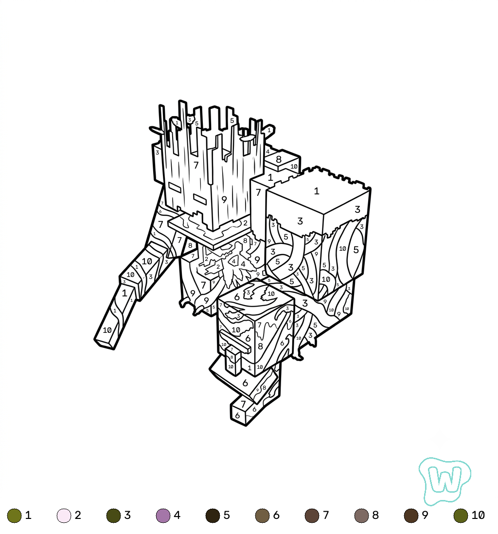 Jungle Abomination Minecraft coloring by numbers descargar e imprimir PDF gratis