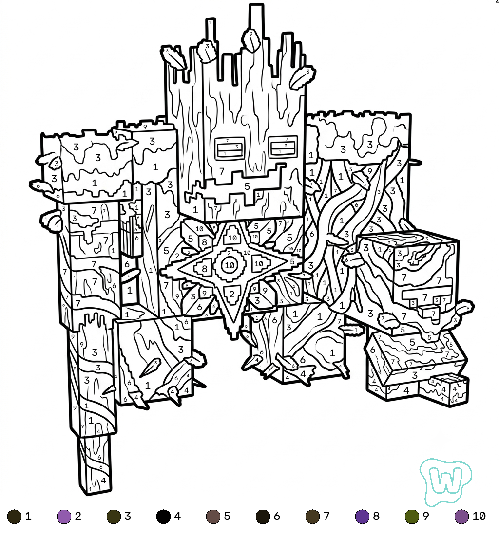 páginas para colorear Jungle Abomination Minecraft coloring by numbers gratis