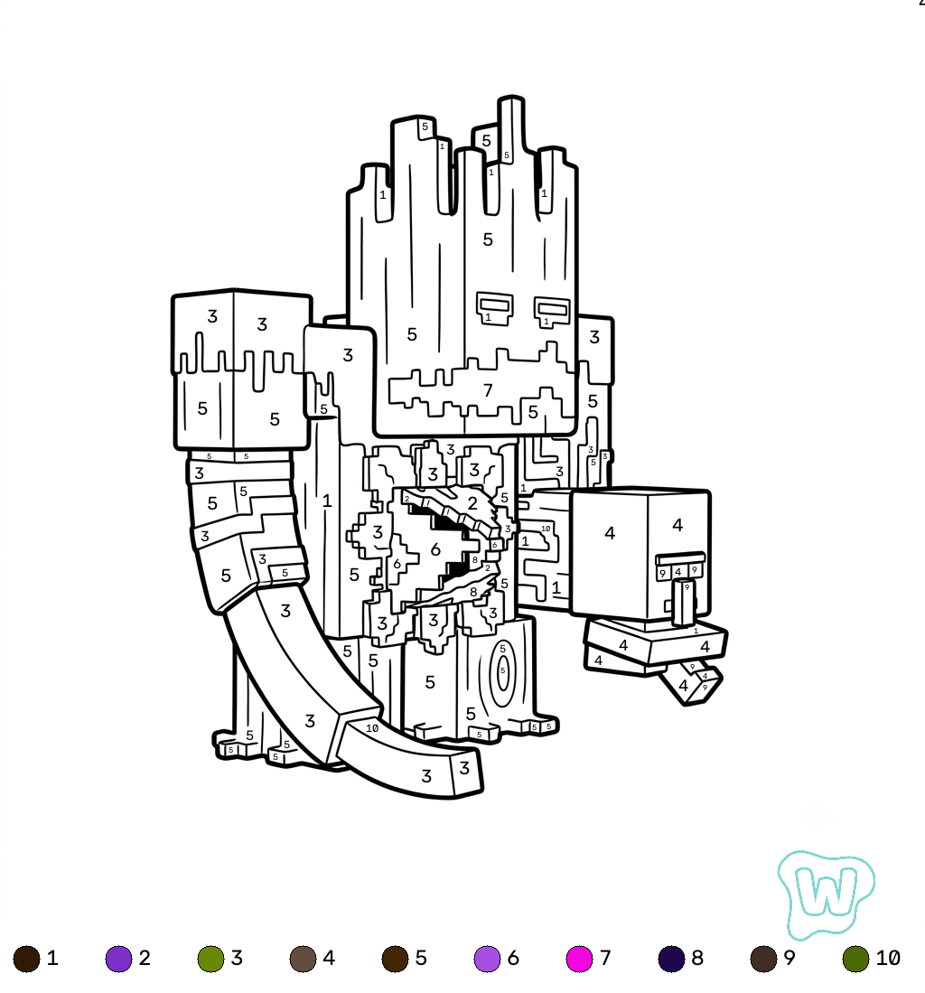 descargar PDF gratis Jungle Abomination Minecraft coloring by numbers