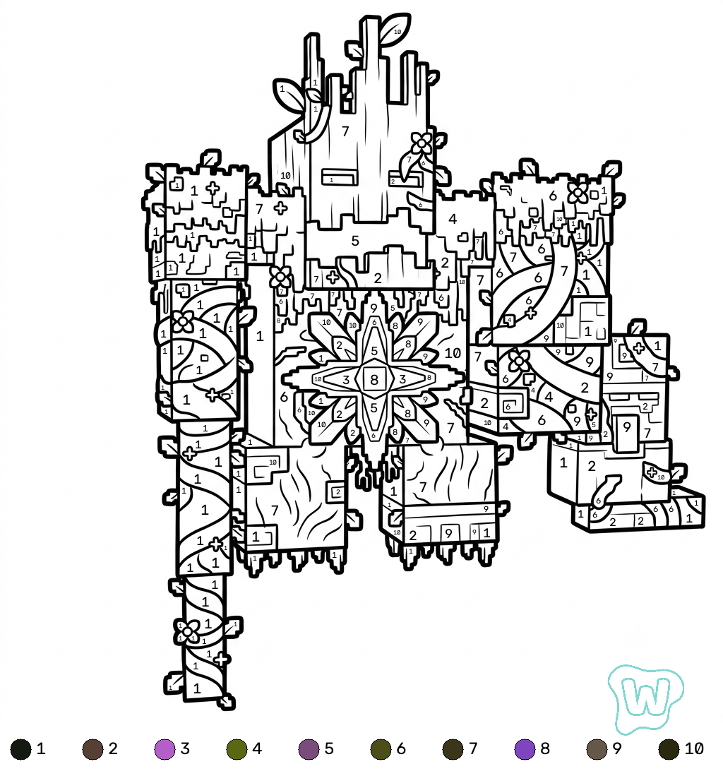 páginas para colorear para imprimir gratis Jungle Abomination Minecraft coloring by numbers