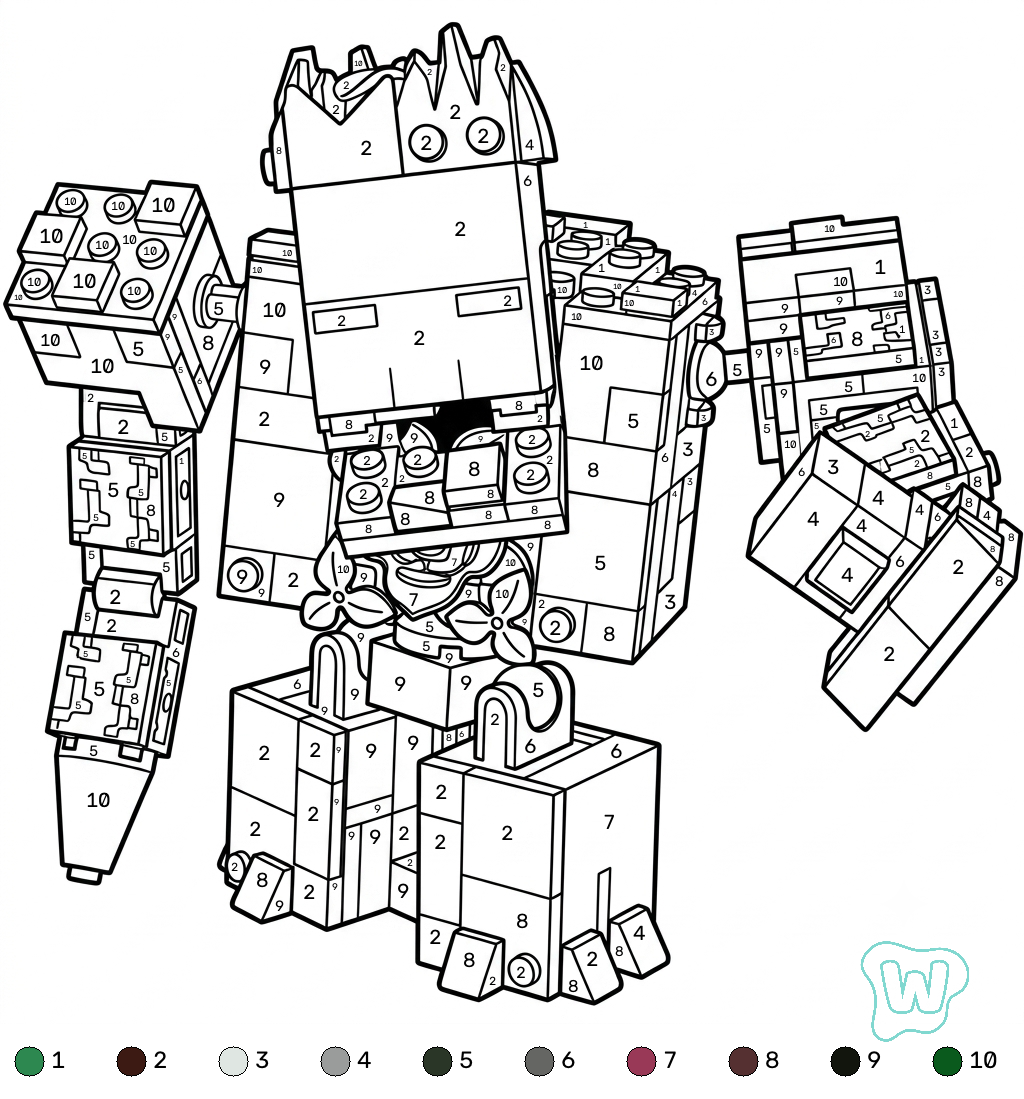 páginas para colorear gratis Jungle Abomination Minecraft coloring by numbers para niños