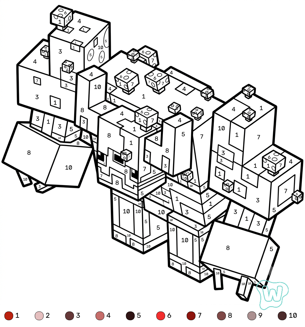 lindas páginas para colorear Mooshroom Monstrosity Minecraft coloring by numbers