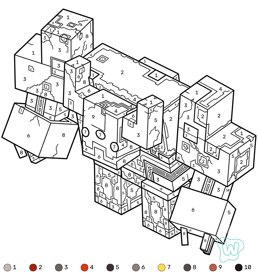 Mooshroom Monstrosity Minecraft coloring by numbers páginas para colorear para adultos