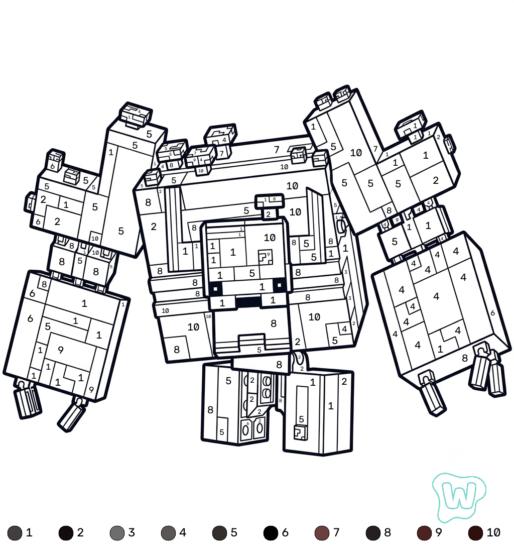 páginas para colorear imprimibles gratis Mooshroom Monstrosity Minecraft coloring by numbers