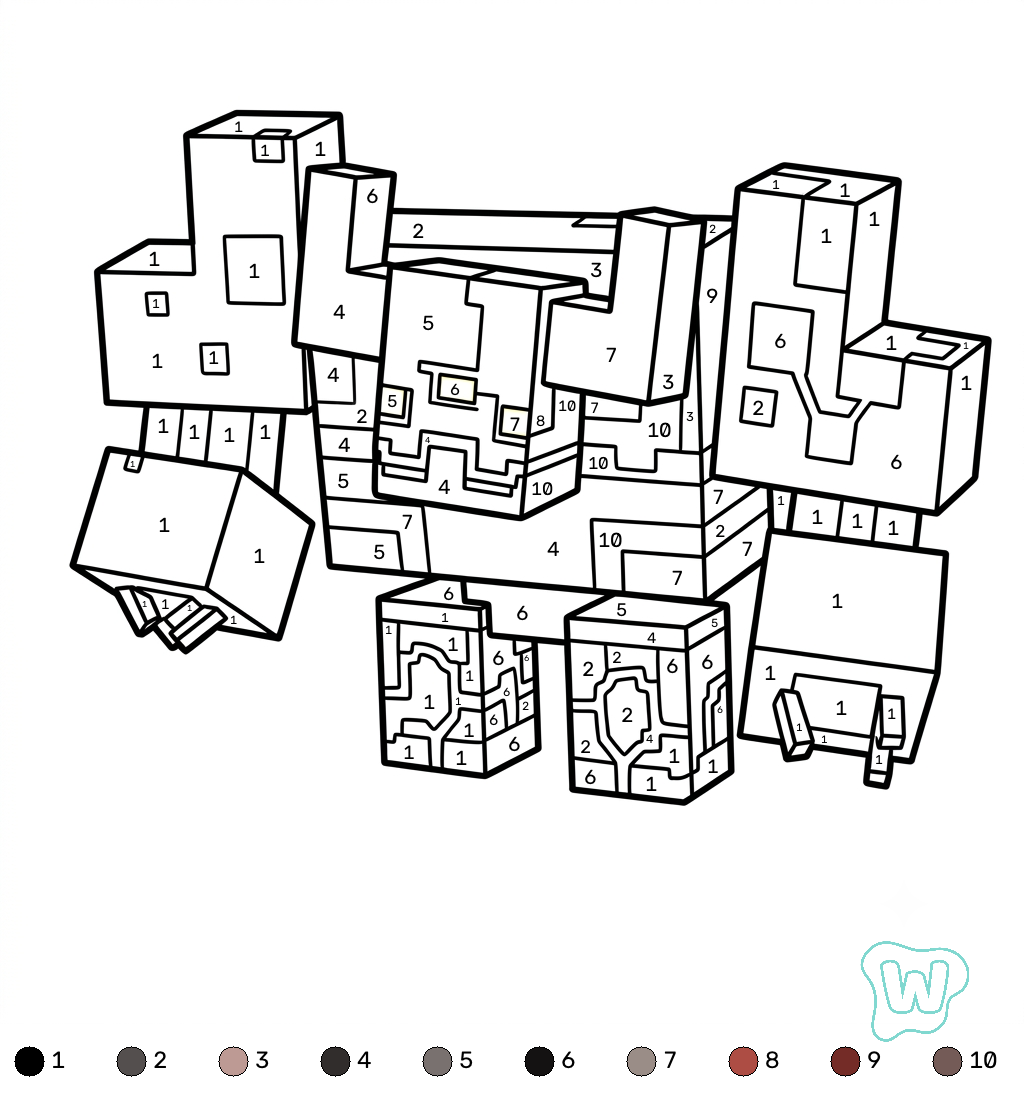 páginas para colorear gratis Mooshroom Monstrosity Minecraft coloring by numbers
