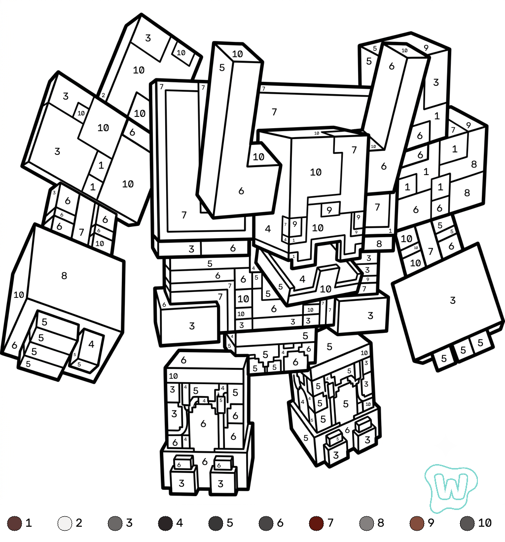para colorear Mooshroom Monstrosity Minecraft coloring by numbers
