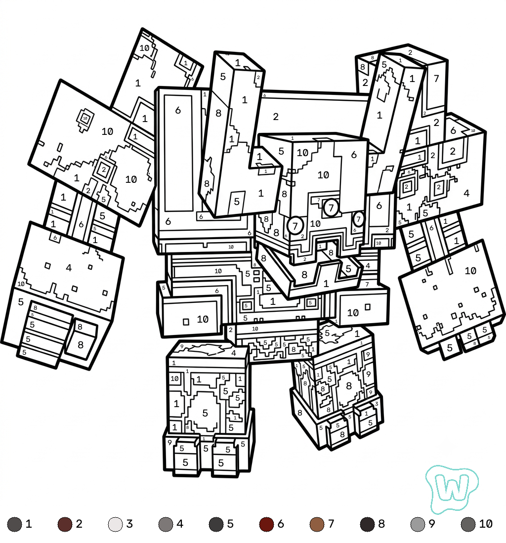 páginas para colorear para adultos Mooshroom Monstrosity Minecraft coloring by numbers
