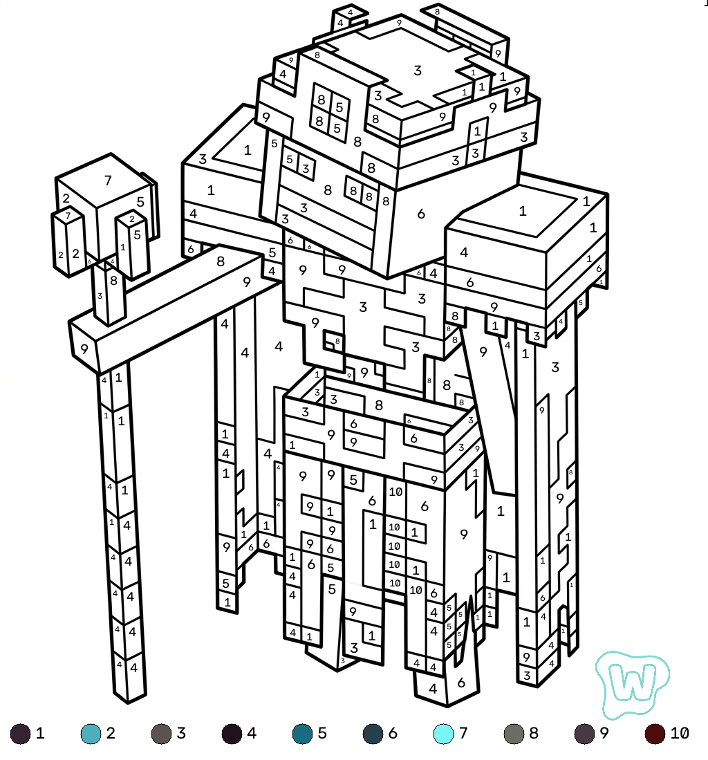 páginas para colorear lindas y fáciles de Necromancer Minecraft coloring by numbers