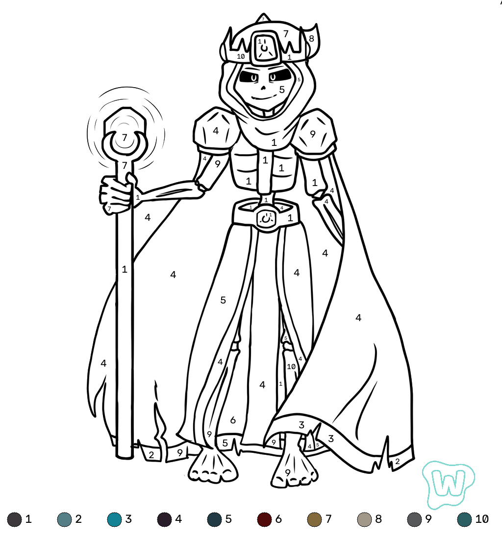 Necromancer Minecraft coloring by numbers páginas para colorear para adultos