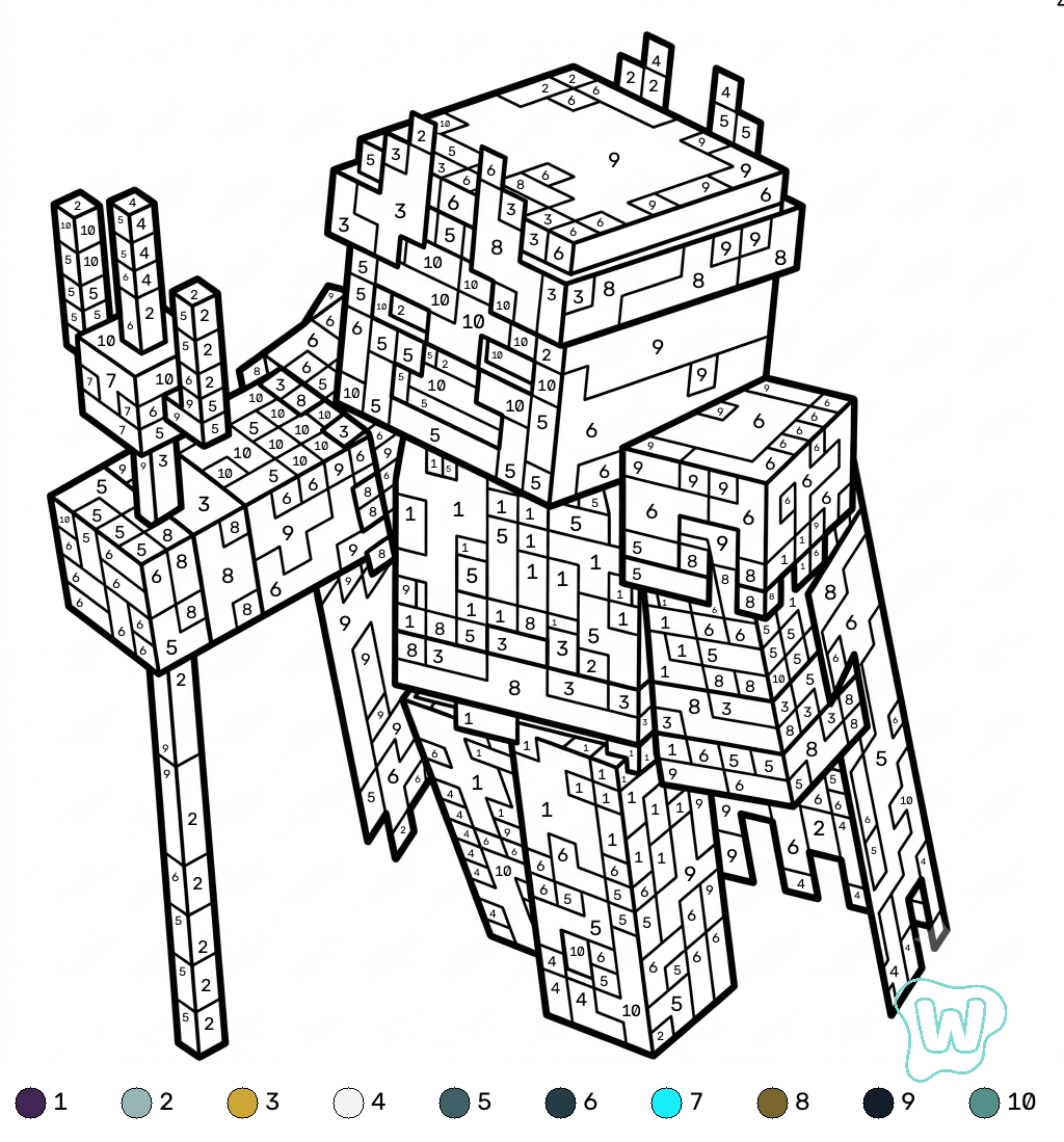 Necromancer Minecraft coloring by numbers colorear y Imprimir PDF gratis