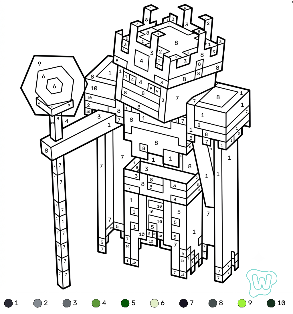 páginas para colorear Necromancer Minecraft coloring by numbers imprimibles