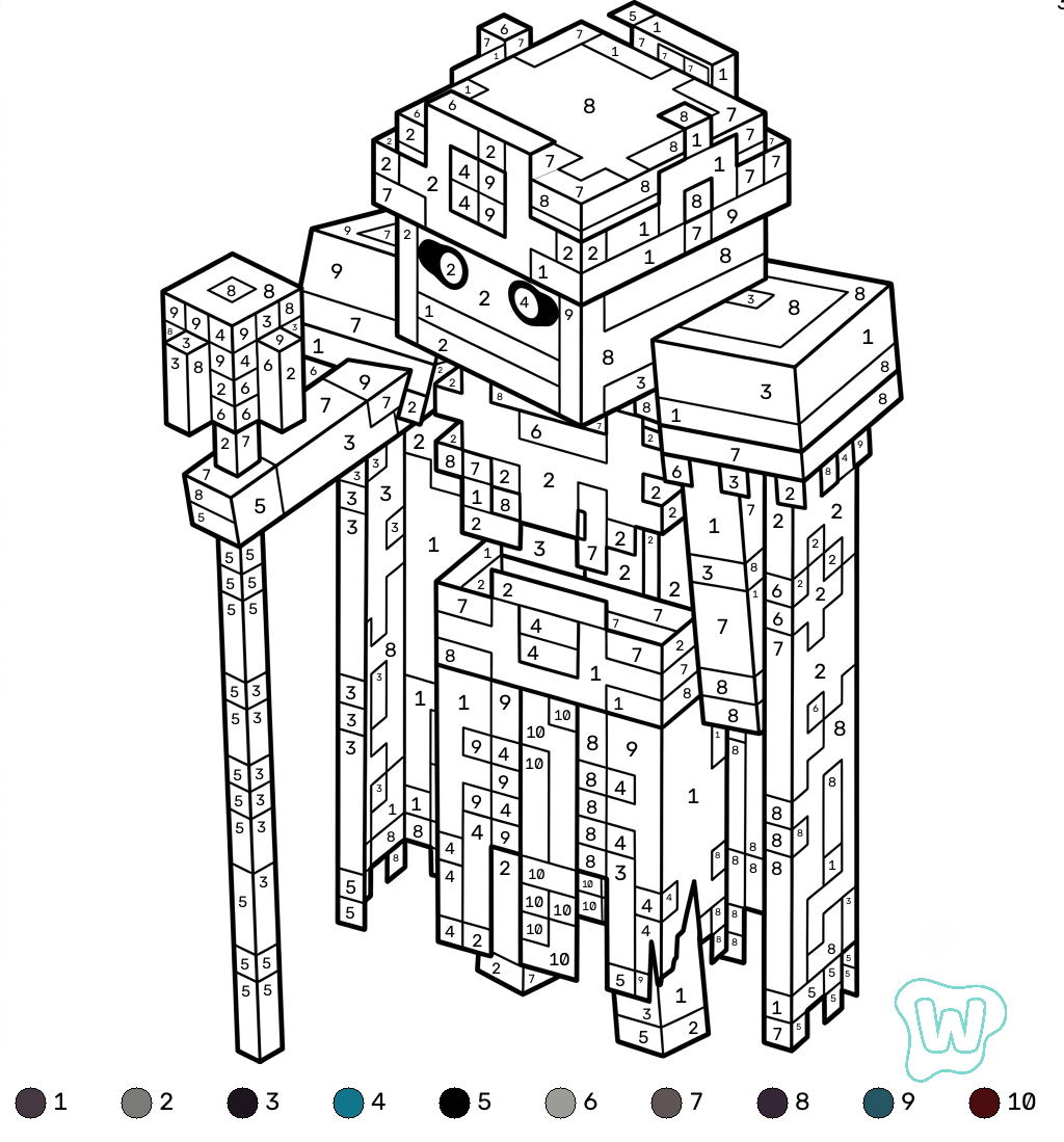 páginas para colorear gratis para adultos Necromancer Minecraft coloring by numbers