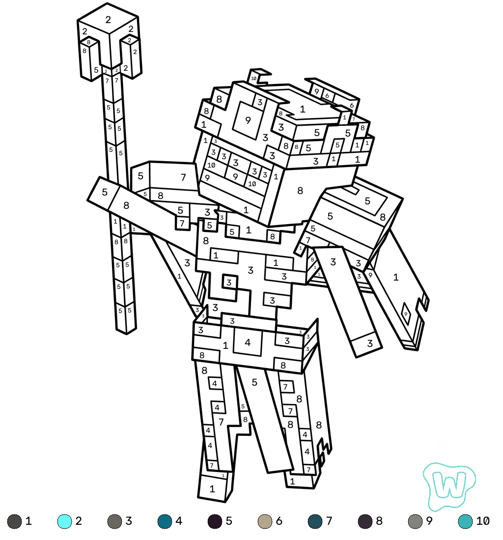 páginas para colorear Necromancer Minecraft coloring by numbers imprimibles gratis