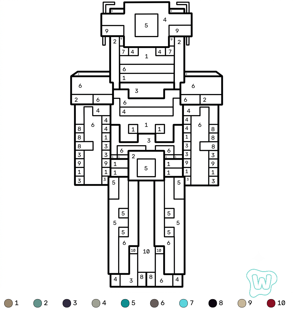 Necromancer Minecraft coloring by numbers dibujos para colorear  y Imprimir PDF gratis