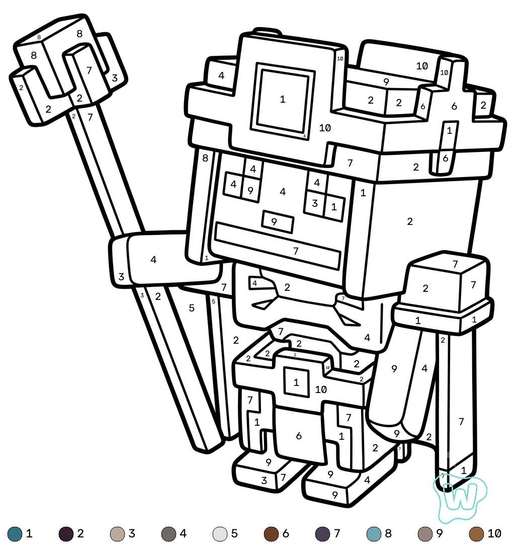 Necromancer Minecraft coloring by numbers páginas para colorear para adultos 1