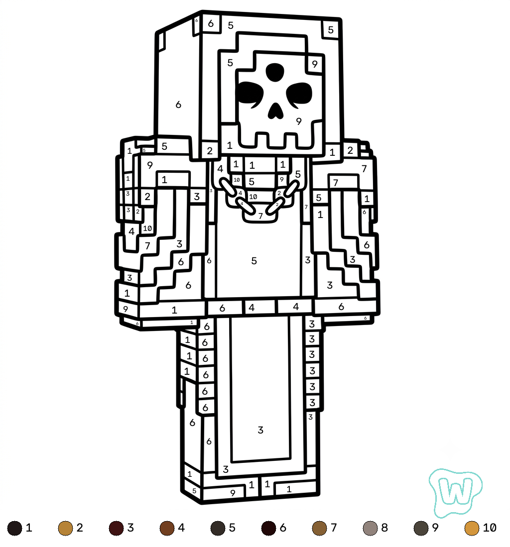 páginas para colorear detalladas de Necromancer Minecraft coloring by numbers para adultos