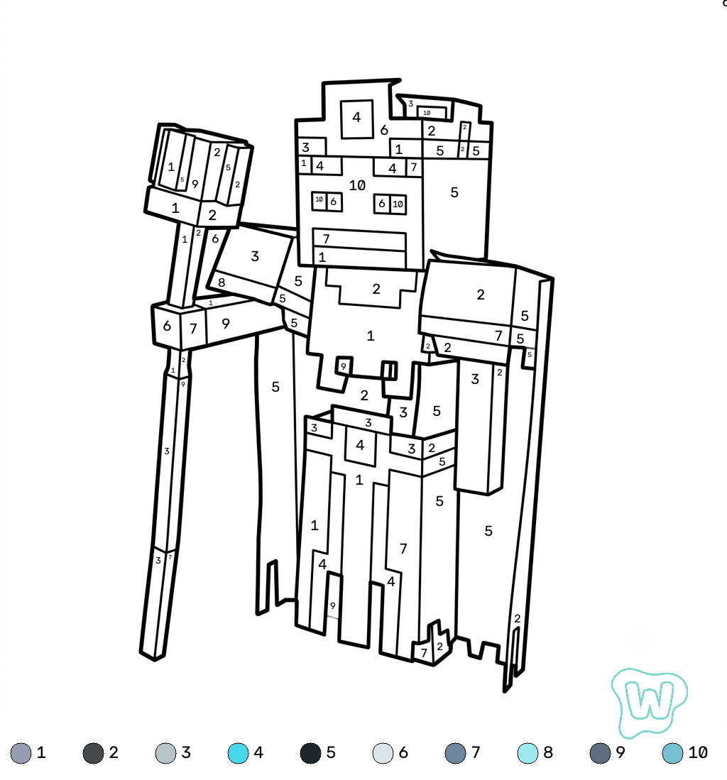 Necromancer Minecraft coloring by numbers páginas para colorear para imprimir