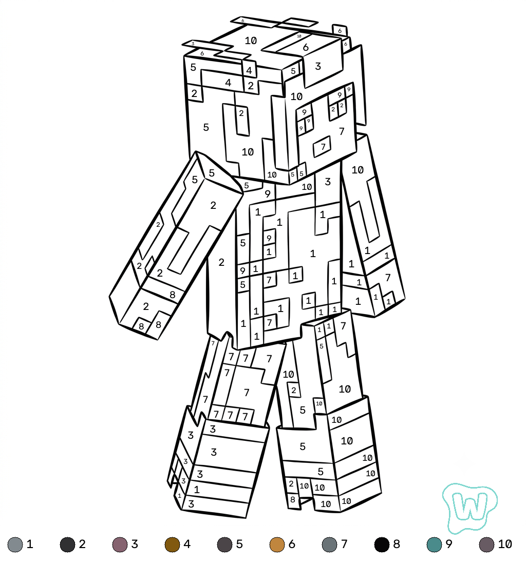 Penguin Onesie Minecraft coloring by numbers colorear y Imprimir PDF