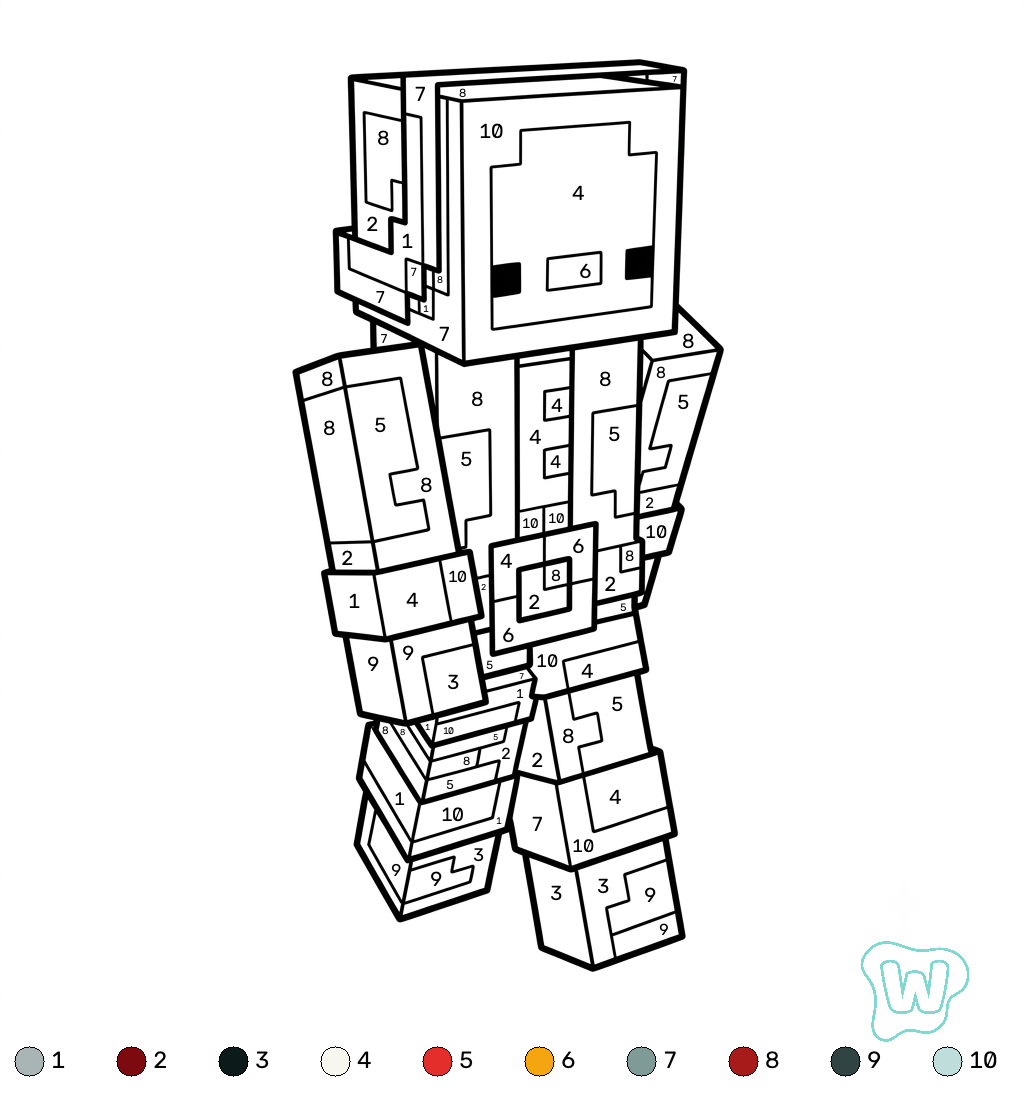 Penguin Onesie Minecraft coloring by numbers para colorear gratis