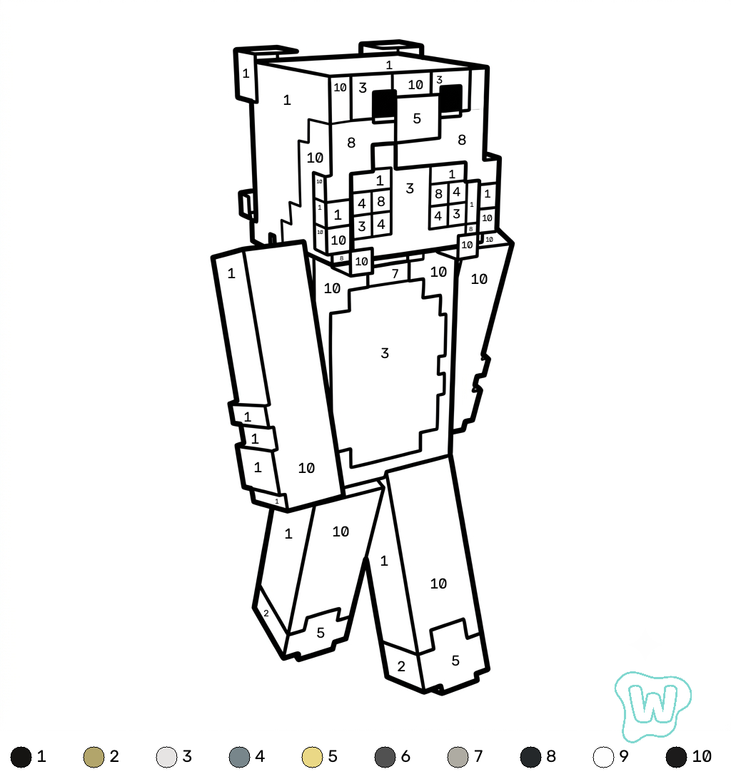 páginas para colorear para adultos Penguin Onesie Minecraft coloring by numbers
