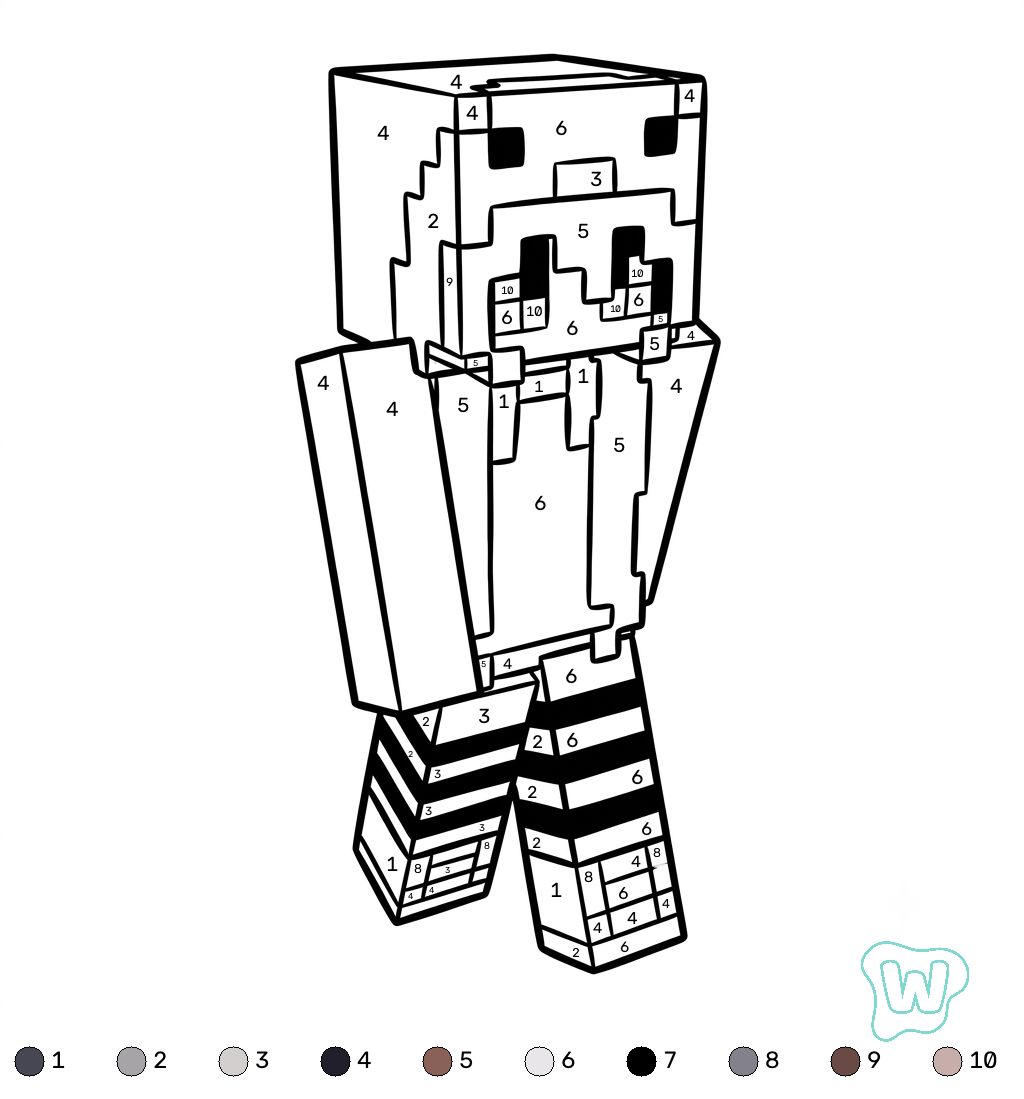colorear páginas de Penguin Onesie Minecraft coloring by numbers