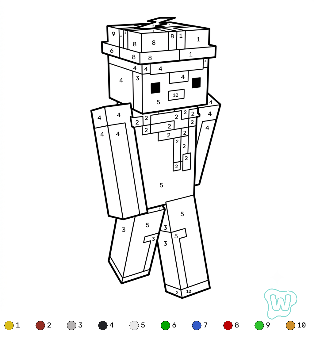 Penguin Onesie Minecraft coloring by numbers páginas para colorear para niños