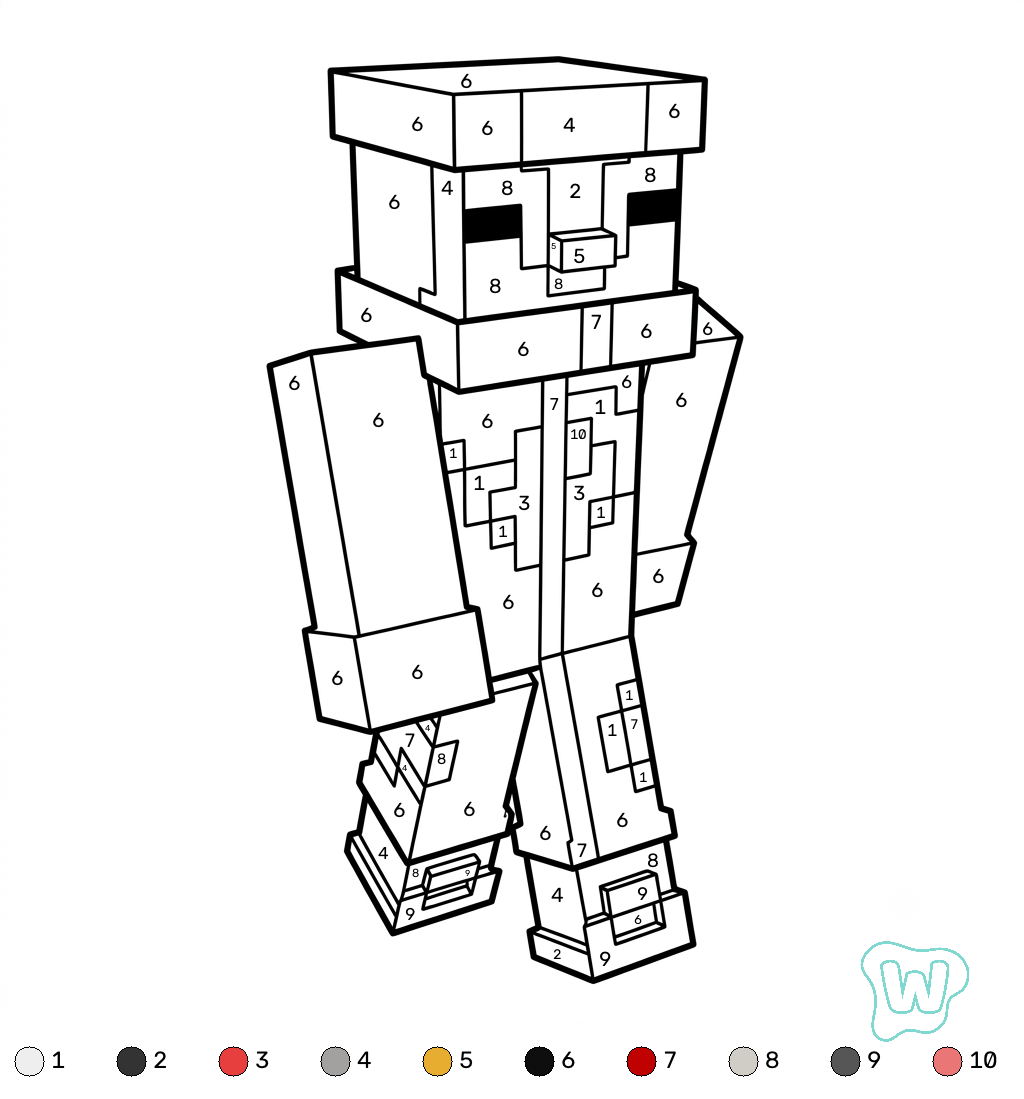 Penguin Onesie Minecraft coloring by numbers descargar e imprimir PDF gratis 1