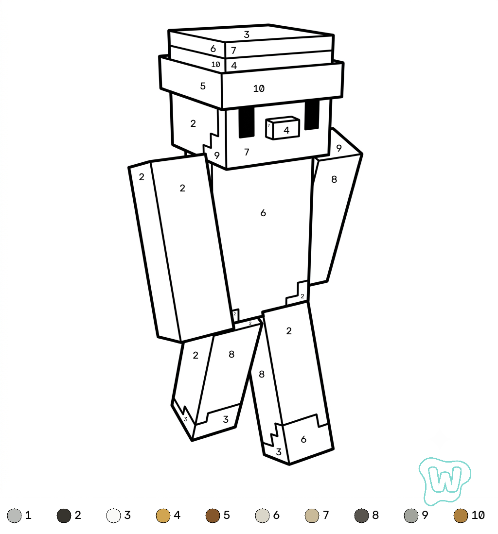 Penguin Onesie Minecraft coloring by numbers descargar e imprimir PDF gratis