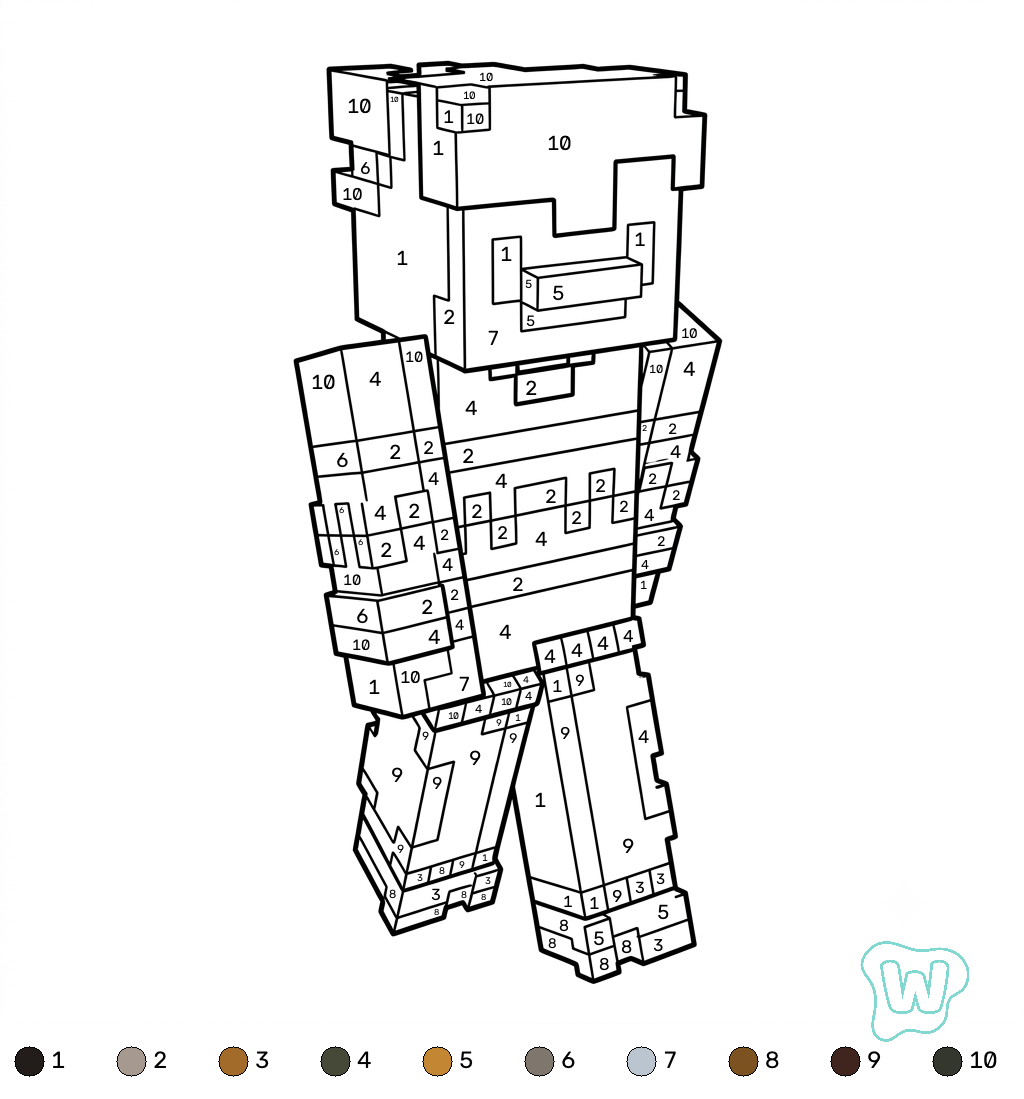 Penguin Onesie Minecraft coloring by numbers imprimir PDF gratis