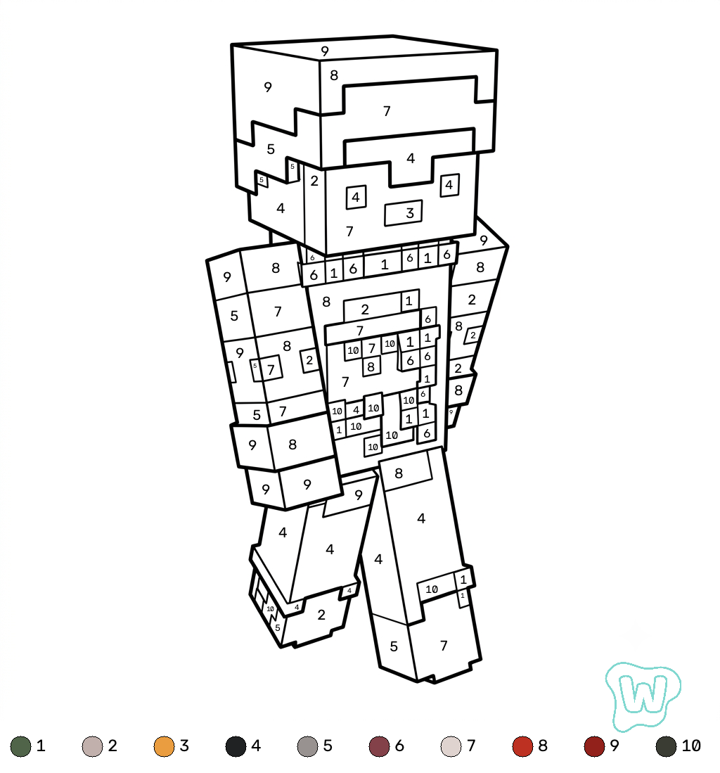 páginas para colorear gratis Penguin Onesie Minecraft coloring by numbers pdf