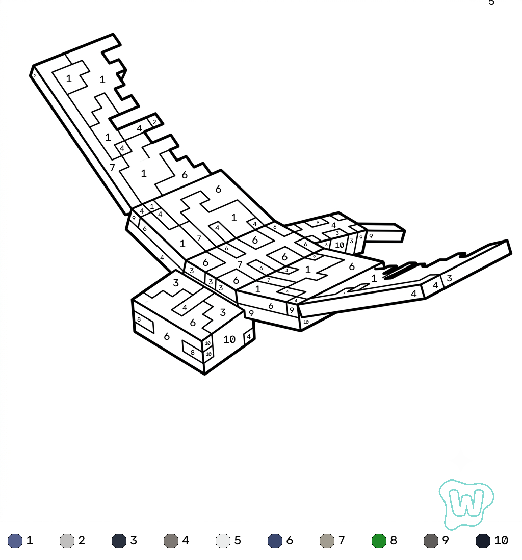 Phantom Minecraft coloring by numbers colorear y Imprimir PDF gratis