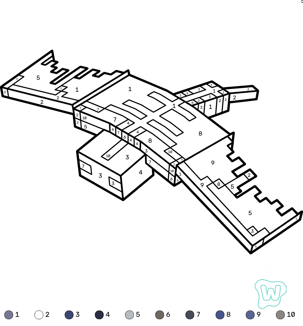 Phantom Minecraft coloring by numbers páginas para colorear pdf