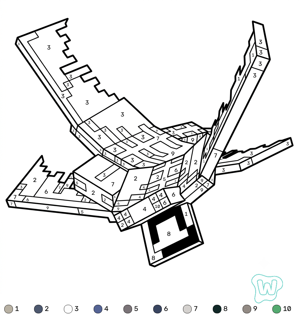 páginas para colorear gratis Phantom Minecraft coloring by numbers pdf
