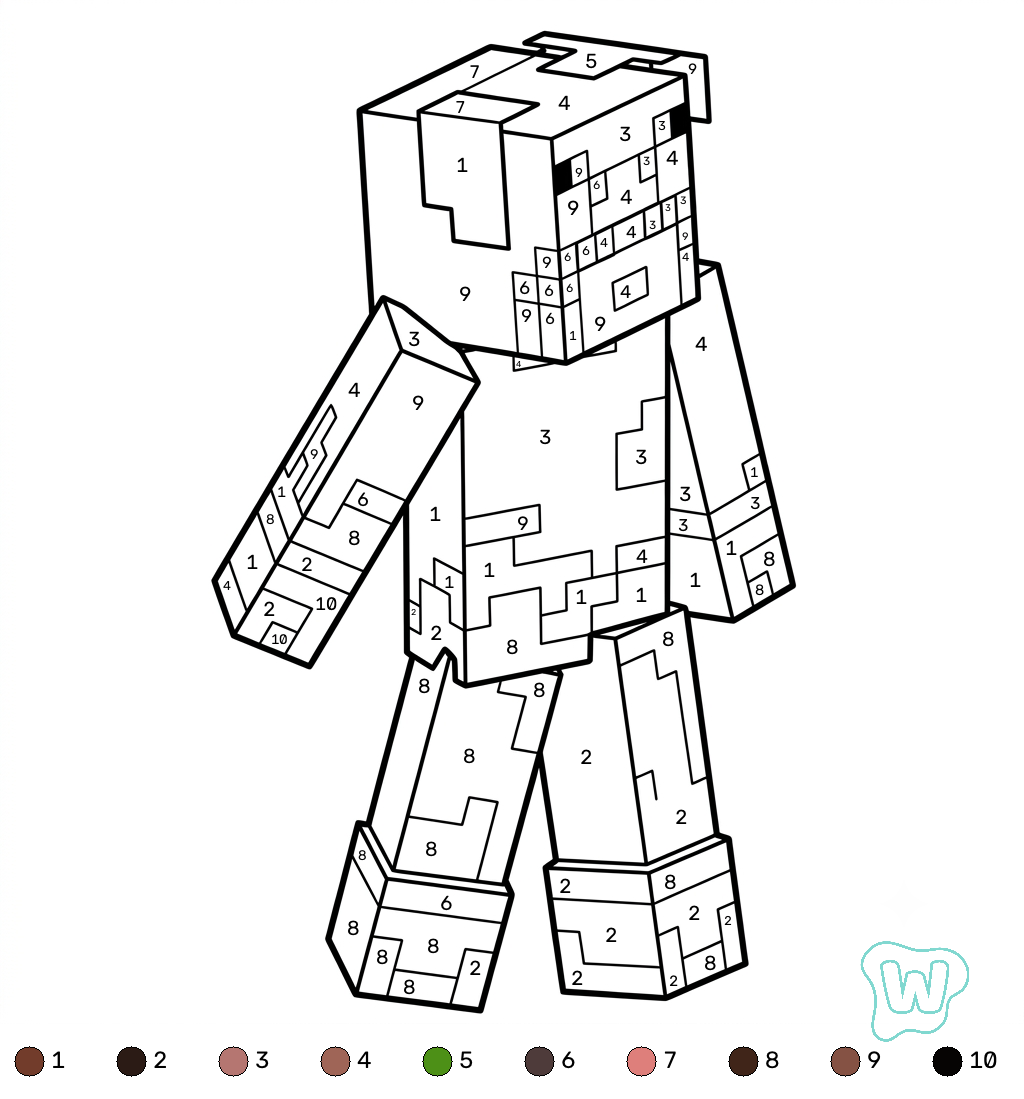 páginas para colorear imprimibles Pig Onesie Minecraft coloring by number para adultos