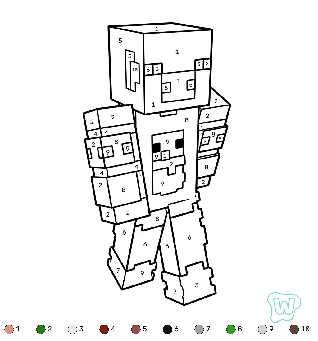Pig Onesie Minecraft coloring by number para colorear y Imprimir PDF gratis